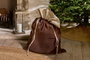 nkuku Karru Cotton Velvet Sack | Christmas Decorations | One Size | Rich Mocha