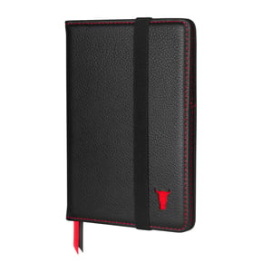 Leather Passport Holder - Black with Red Detail