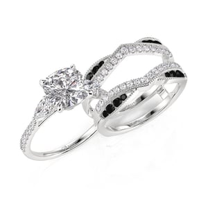 Jeulia Three Stone Ring Set with Two Tone Bow Twisted Enhancer