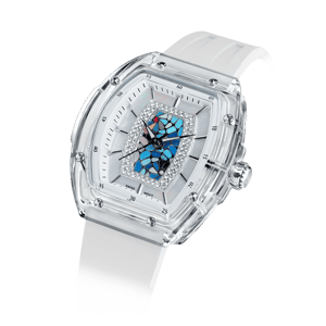 TSAR BOMBA Women's Quartz Watch | White Blue | Swiss Movement Wristwatch | Cubic Zirconia Mother of Pearl Dial | Waterproof Sapphire Glass | Nucleus Femme 02 TB8219L