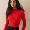 Red Ribbed Button Detail Top