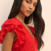 Red Frill Sleeve Layla Midi Dress
