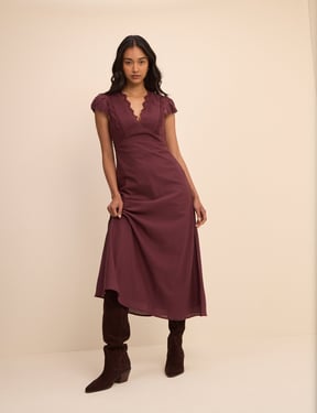 Burgundy Lace Trim Susie Midi Dress