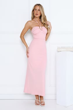 Minimalist Luxe Halter Midi Dress Pink