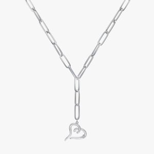 Paperclip Lariat Heart Necklace - 0.15 CT