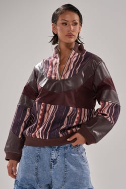 AKIRA Crazy In Love Faux Leather Sweatshirt | Brown | Size XL