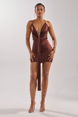 AKIRA Body Tea Mini Dress | Brown | Size XL