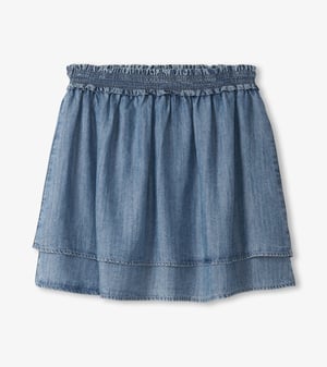 Layered Smocked Skirt - Blue Acid Wash