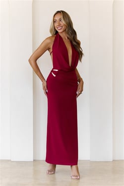 Silk Essence Halter Maxi Dress Burgundy