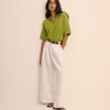 Green Open Collar Polo Knitted Top