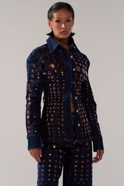 AKIRA Disco Babe Denim Button Down Top | Size 1X