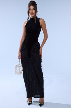 AKIRA Out For The Night Mock Neck Maxi Dress | Black | Size 1X