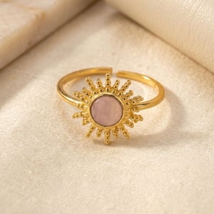 Rose Quartz October Birthstone Sun Gold Plated Ring