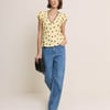 Yellow Polka Dot Lace Trim Top