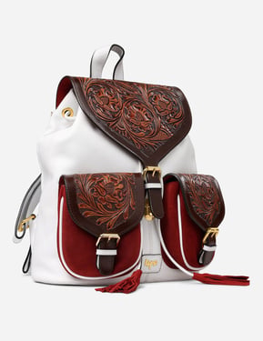 Imperial Opulence Leather Backpack - White and Tan Full-Grain Leather - White