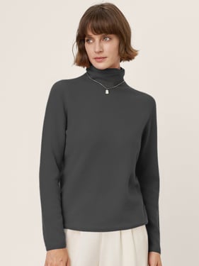 Premium Cashmere Blend Hand-Finished Seamless Turtleneck Knit Top TOVE - Charcoal Grey / XXL