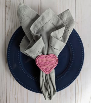 Heart Handwoven Iraca Napkin Ring - Soft Pink