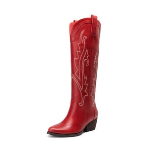 DREAM PAIRS Women   s Mid Heel Western Style Boots