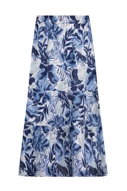 Weird Fish Harini Organic Cotton Double Cloth Printed Midi Skirt Estate blue Size 16