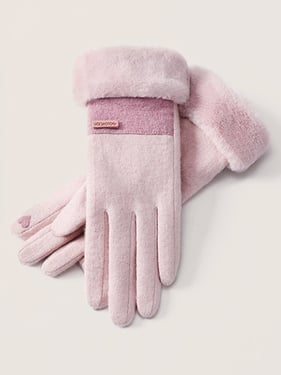 Wool Blend Color-Block Touchscreen Gloves - Blush / One Size