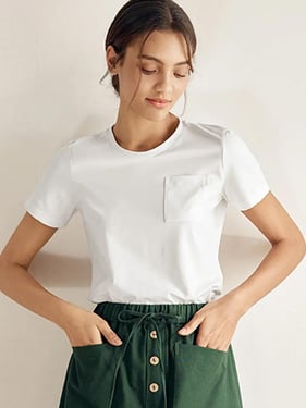 Stretch-Knit Bamboo Classic Basic Tee BELLE - Optic White / Crew Neck / XXL