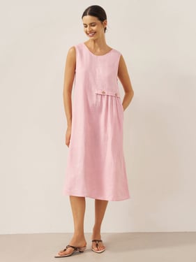 100% Linen Sleeveless Accordion Pleat Midi Dress TINA - Rosa / XXL