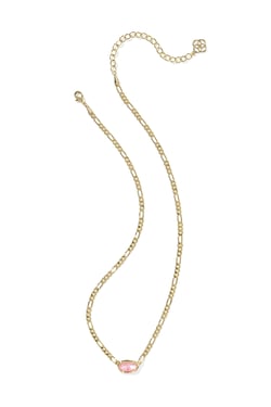 Elisa Gold Figaro Chain Short Pendant Necklace Pink Iridescent Mother Of Pearl