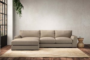 nkuku Guddu Left Hand Chaise Sofa | Make To Order | Medium | Brera Linen Pebble