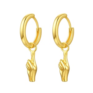 Crossed Fingers Huggie Earrings Sterling Silver