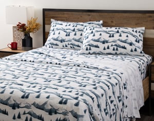 QE Home Organic Cotton Flannel Sheet Set in Snowy Peaks, Seasonal, GOTS Certified, White, Double