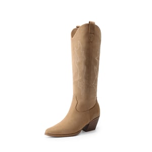DREAM PAIRS Block Heel Knee high Cowgirl Boots