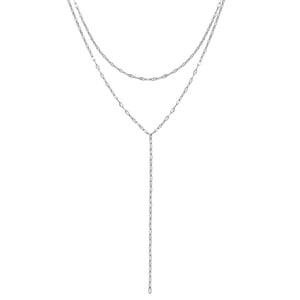 Flattened Chain Link Y Necklace Silver