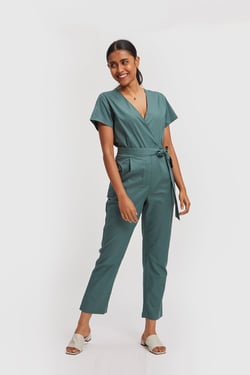 Cropped Wrap Jumpsuit - Poplin Green / 3XL