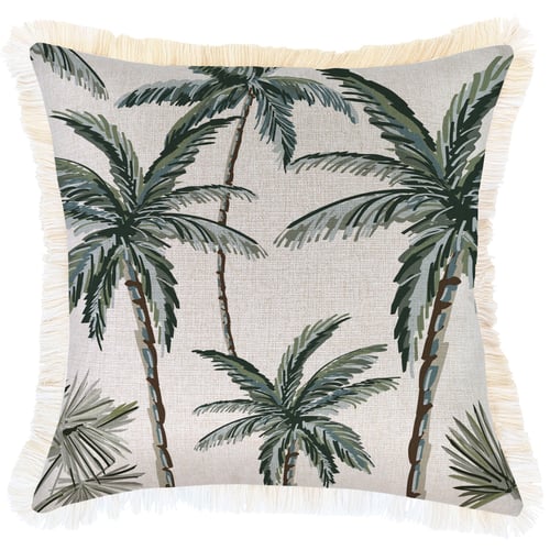 Cushion Cover-Coastal Fringe-Palm Tree Paradise Natural-45cm x 45cm