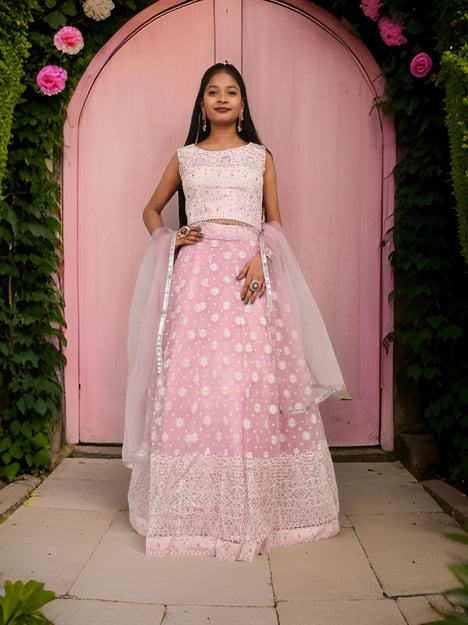 Embellished Flared Lehenga Choli Set with Dupatta  by Shreekama