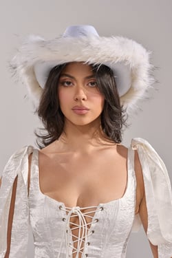 AKIRA Lets Ride Faux Fur Trim Cowboy Hat