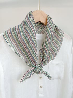 Linen Striped Woven Light Square Scarf - Emerald Stripe / One Size
