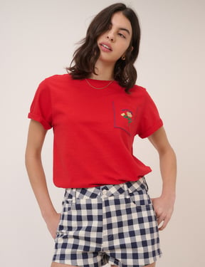 Navy Denim Gingham Mini Shorts