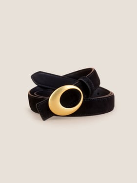 Luxury Suede Cowhide Belt With Oval Alloy Buckle - Black / One Size