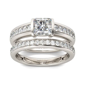 Jeulia Tension Set Princess Cut Sterling Silver Ring Set