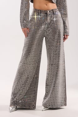 AKIRA Pick N Choose Rhinestone Wide Leg Denim | Grey | Size XL