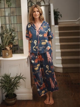 Womens Navy Ocean Dreaming Gauze Oversize Long Pyjama Set - 3XL / 22-24 / Teal