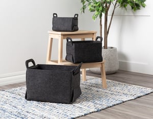 QE Home Collapsible Felt Basket, Grey, Medium