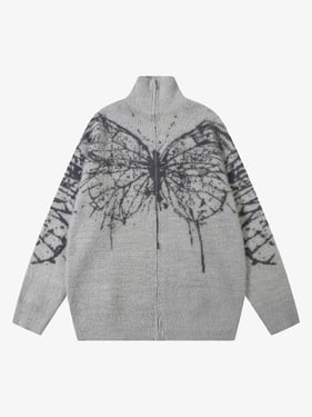 Thesupermade Butterfly Jacquard  Knit Mock Neck Sweater - Grey / XL