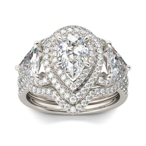 Jeulia Double Halo Pear Cut Sterling Silver 3PC Ring Set