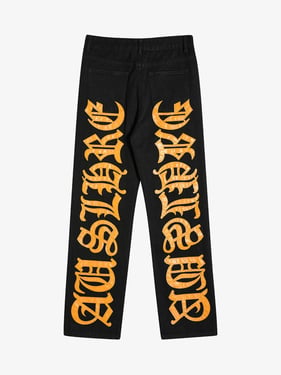 Thesupermade Burning Text Embroidered Letters Jeans -1478 - Black / XL