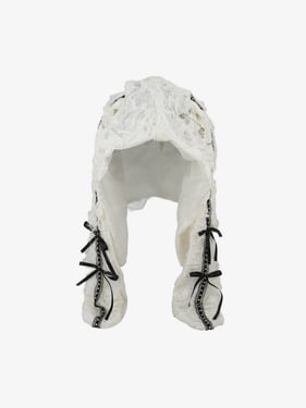 Punk Gothic Lace-Up Bow Earflap Trapper Hat - White / ONE SIZE