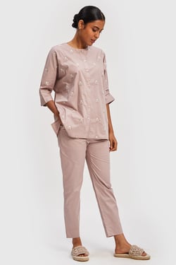 Dolman Sleeve Embroidered Shirt - Poplin Pink / 3XL
