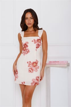 Vintage Flower Mini Dress Cream