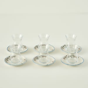 Vintage Tea Glass Set with Saucers (6-Piece)